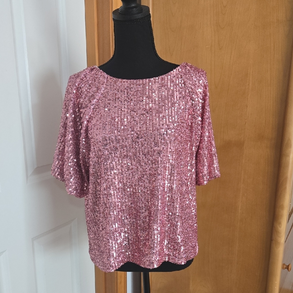 Lilly Pulitzer Rose Pink Sequin Short Sleeve Top